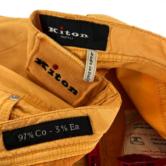 Kiton Napoli Italy Cotton Stretch Trousers Pants yellow gold Mens 29 x 30 - Picture 5 of 7